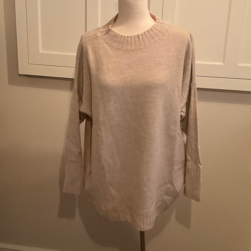 Eileen Fisher Cream high crew neck sweater wool